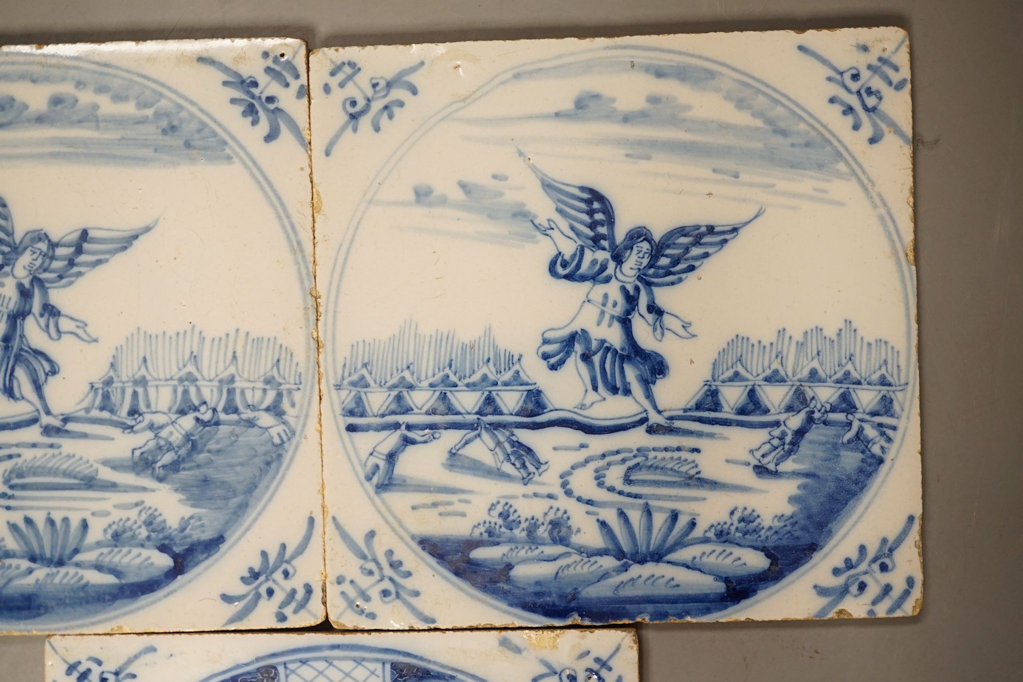 Three 19th century Delft tiles, 13cm sq
